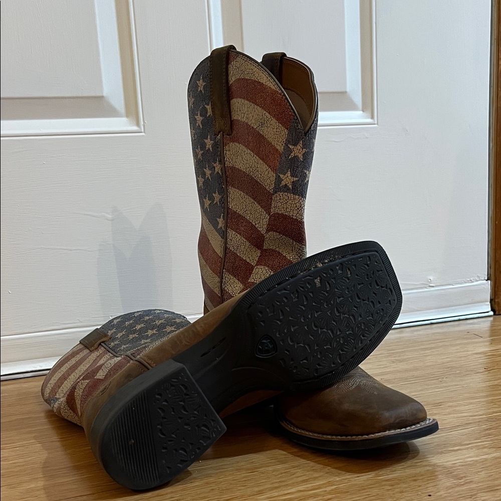 Ariat Women's Western Flag Heeled Boots - Brown/Red/Blue - Picture 4 of 5